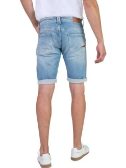 Short 5 poches en coton stone uni à coupe droite avec un patch d'authenticité