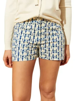 Short 5 poches Fatine en coton bleu imprimé abstrait avec une coupe droite