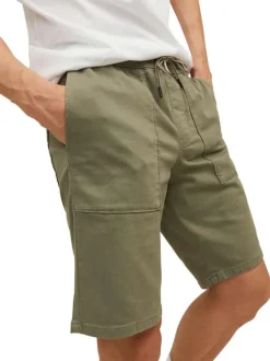 Short 5 Poches Lewis en coton kaki uni avec coupe droite et 2 grandes poches