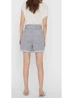 Short pour femme marine et blanc à rayures coupe droite