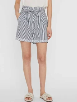 Short pour femme marine et blanc à rayures coupe droite