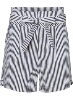 Short pour femme marine et blanc à rayures coupe droite