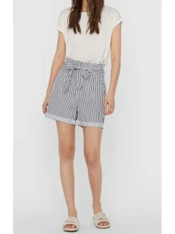 Short pour femme marine et blanc à rayures coupe droite
