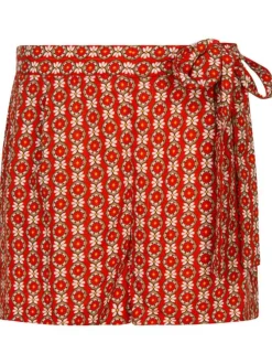 Short rouge avec imprimé rétro all-over coupe trapèze