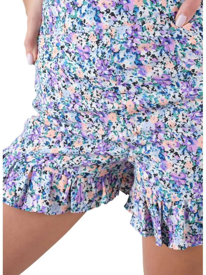 Short à volants multicolore imprimé fleuri et une taille haute