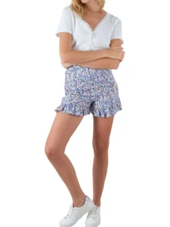 Short à volants multicolore imprimé fleuri et une taille haute
