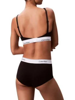 Shorty en coton mélangé noir uni avec une large bande blanche élastiquée
