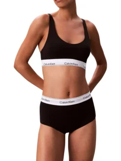 Shorty en coton mélangé noir uni avec une large bande blanche élastiquée