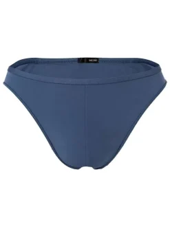 Slip bleu uni taille mi-haute avec ceinture élastiquée et surpiqûres ton sur ton