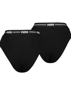 Slip brésilien en coton noire unie avec une ceinture élastiquée croisée