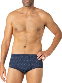 Slip en coton bleu marine à taille haute avec des minis motifs imprimés