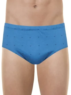 Slip en coton bleu pourvu de motifs brodés et d'une taille élastiquée