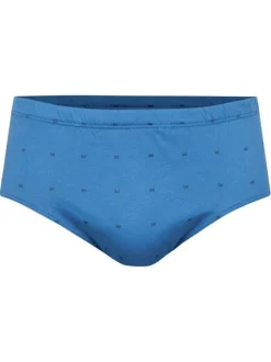 Slip en coton bleu pourvu de motifs brodés et d'une taille élastiquée