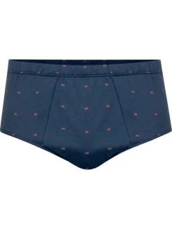 Slip en coton marine pourvu de motifs brodés et d'une taille élastiquée