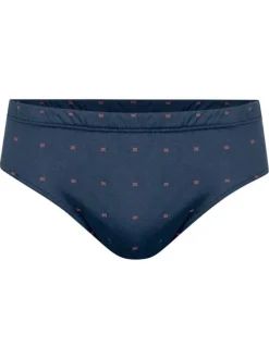 Slip en coton marine pourvu de motifs de noeuds rouges brodés