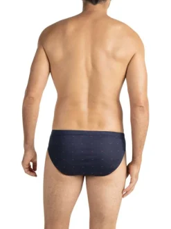 Slip en coton marine pourvu de motifs de noeuds rouges brodés