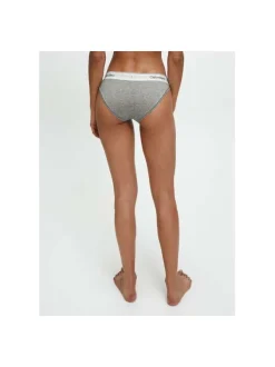 Slip gris chiné en coton avec taille élastiquée blanche et marque