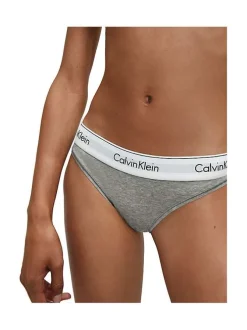 Slip gris chiné en coton avec taille élastiquée blanche et marque
