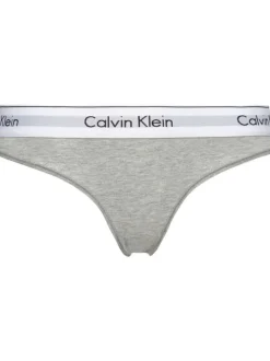 Slip gris chiné en coton avec taille élastiquée blanche et marque