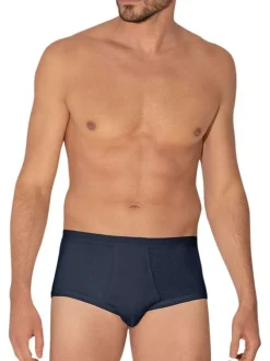 Slip marine en pur coton premium avec taille haute élastiquée et coupe ouverte