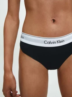 Slip noir en coton avec taille élastiquée blanche avec nom de la marque