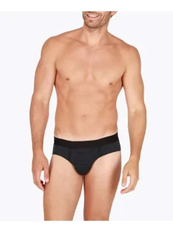 Slip noir à fines rayures avec taille élastiquée noire