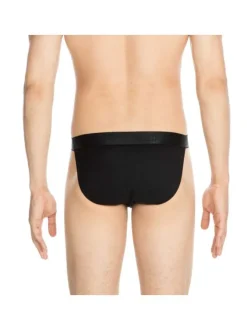 Slip noir uni style tanga avec taille élastiquée noire