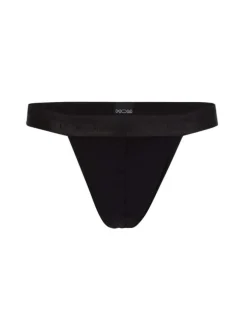 Slip noir uni style tanga avec taille élastiquée noire