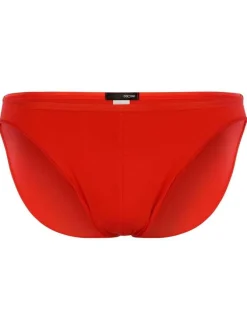 Slip rouge uni avec surpiqûres ton sur ton et taille élastiquée rouge