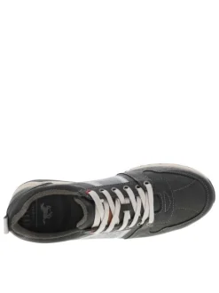 Sneakers anthracite et bleues avec logo de la marque et lacets plats