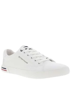Sneakers blanches avec le nom de la marque imprimé et à lacets plats