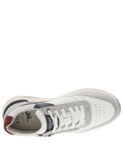 Sneakers blanches et grises fermées par un zip et à lacets plats