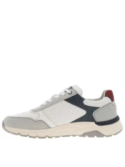 Sneakers blanches et grises fermées par un zip et à lacets plats