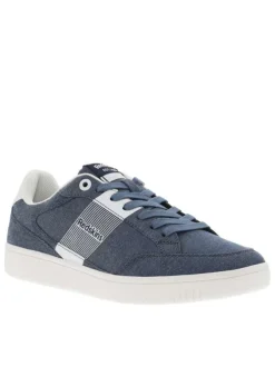 Sneakers bleues aspect denim à semelle plate blanche et à lacets plats