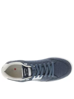 Sneakers bleues aspect denim à semelle plate blanche et à lacets plats