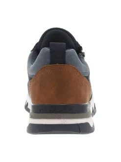 Sneakers bleues marine à empiècements en filet et à lacets plats avec un zip