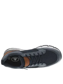 Sneakers bleues marine à empiècements en filet et à lacets plats avec un zip