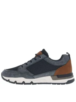 Sneakers bleues marine à empiècements en filet et à lacets plats avec un zip