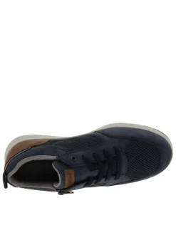Sneakers bleu marine à talon plat avec des lacets et un zip latéral
