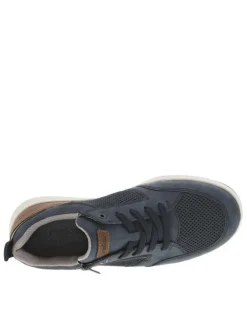 Sneakers bleu marine à talon plat avec des lacets et un zip latéral