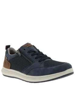 Sneakers bleu marine à talon plat avec des lacets et un zip latéral