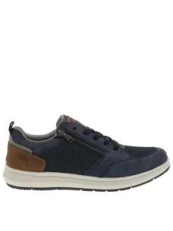 Sneakers bleu marine à talon plat avec des lacets et un zip latéral