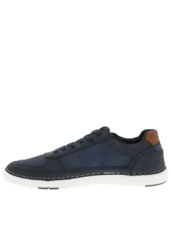 Sneakers bleu marine à talon plat avec des lacets et un zip latéral