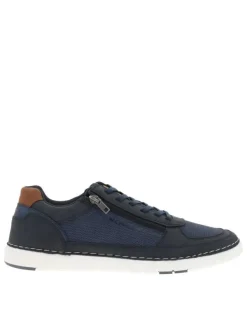 Sneakers bleu marine à talon plat avec des lacets et un zip latéral