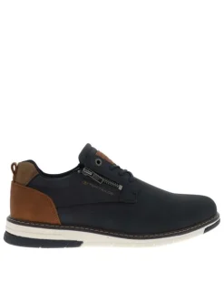 Sneakers bleu marine à talon plat avec des lacets et un zip latéral