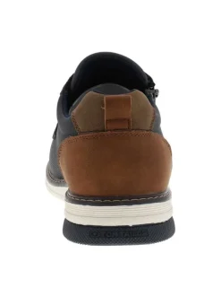 Sneakers bleu marine à talon plat avec des lacets et un zip latéral
