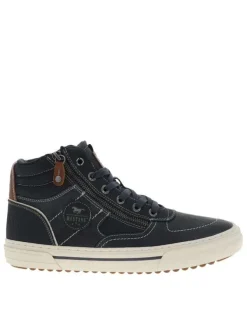 Sneakers bleu marine à talon plat avec des lacets et un zip latéral
