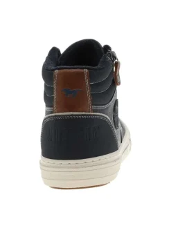 Sneakers bleu marine à talon plat avec des lacets et un zip latéral