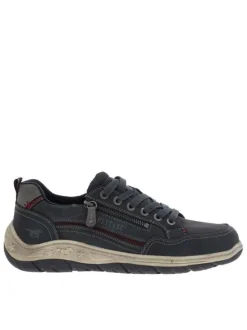 Sneakers bleu marine à talon plat avec des lacets et un zip latéral