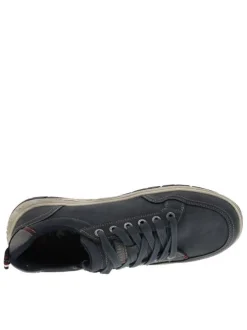 Sneakers bleu marine à talon plat avec des lacets et un zip latéral